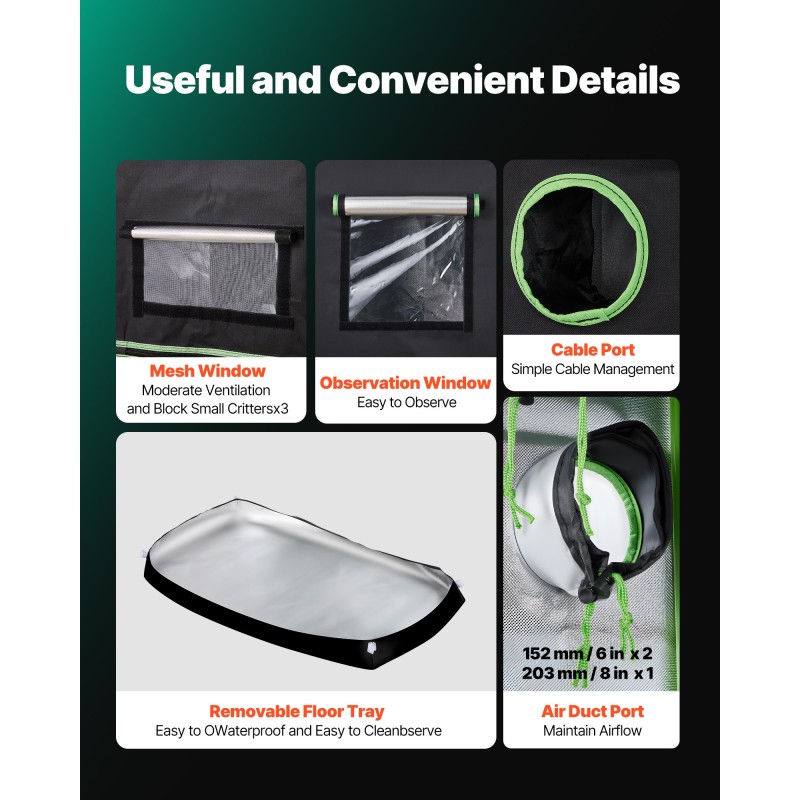 Sisäkasviteltta 600D mylar-pinnoitettu kangas 120 x 60 x 180 cm metallirunkoinen valotiivis