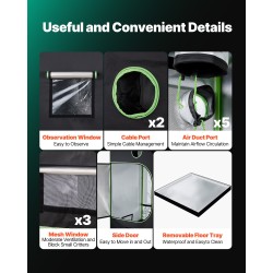 Kasviteltta sisäkäyttöön 600D kangas 120 x 120 x 200 cm heijastava sisäpinta