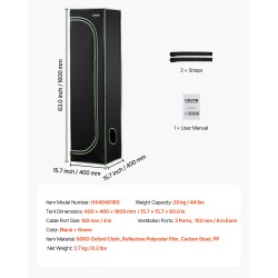 Sisäkasviteltta 600D kangas heijastava polyesterikalvo mitat 400x400x1600 mm