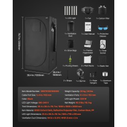 Kasviteltta 100x100x200 cm 600D Oxford-kankaalla täyden spektrin LEDillä ja ilmanvaihdolla