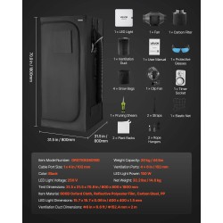 Kasvatuskaappi sisäkäyttöön 600D-kankainen 800×800×1800 mm täysspektrivalo 150 wattia