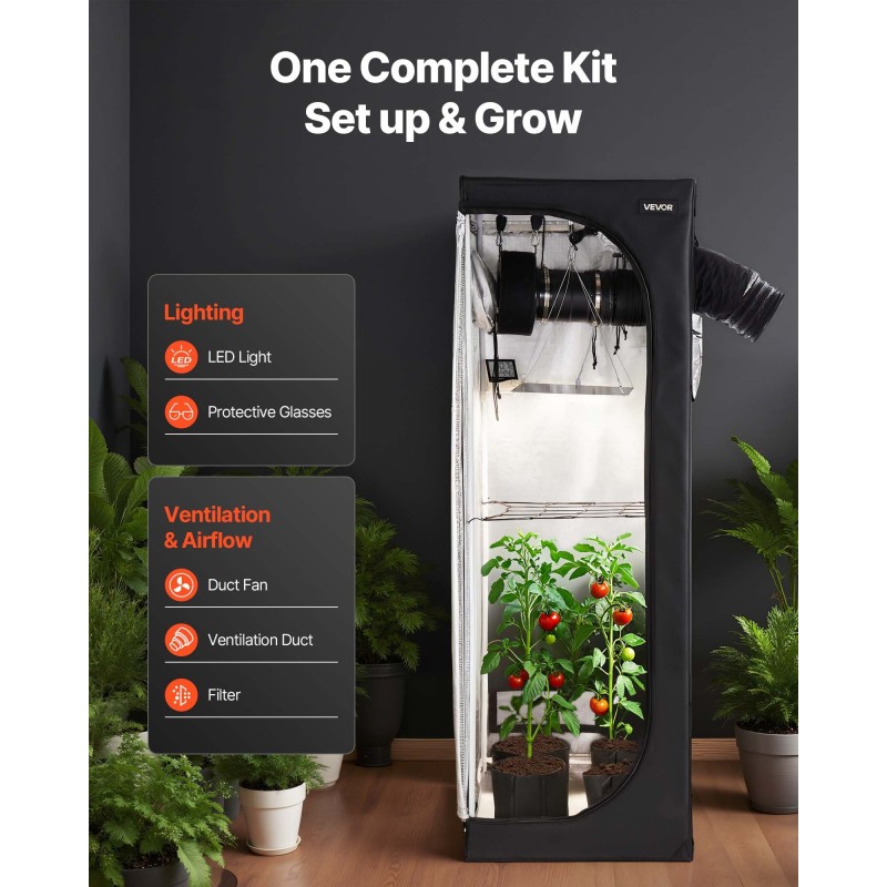 Kasviteltta 600D 60x60x180 cm sisäkäyttöön 100 W täysspektri LED