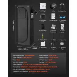 Kasviteltta 600D 60x60x180 cm sisäkäyttöön 100 W täysspektri LED