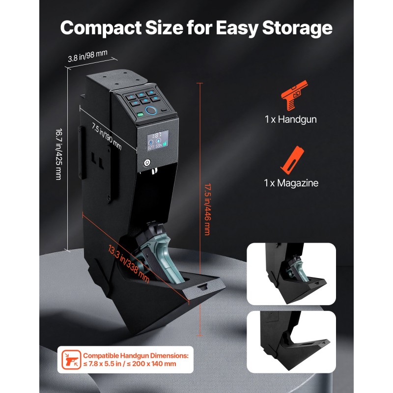 Liukuva pistoolikaappi kylmävalssattu teräs yksi käsiase ja yksi lipas sormenjälkilukko