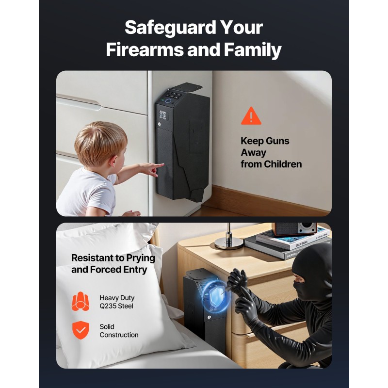 Liukuva pistoolikaappi kylmävalssattu teräs yksi käsiase ja yksi lipas sormenjälkilukko
