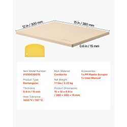 Pizzakivi kordieriitti 38 x 30 cm 15 mm suorakulmainen uuniin ja grilliin