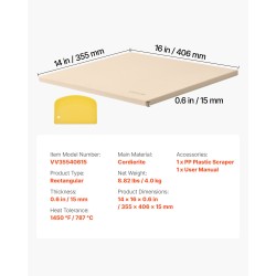 Pizzakivi kordieriitti 406 x 355 mm 15 mm paksu uuniin ja grilliin