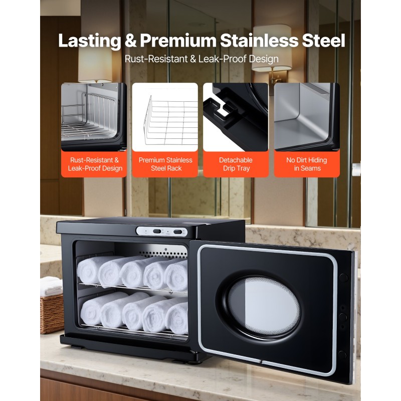 Pyyhenlämmitinkaappi 23 litraa alumiiniseosinen sisätila ruostumaton teräs puhdistuslamppu 36 pyyhettä