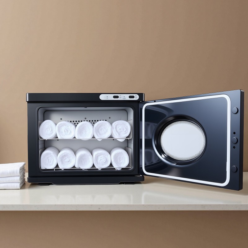 Pyyhenlämmitinkaappi 23 litraa alumiiniseosinen sisätila ruostumaton teräs puhdistuslamppu 36 pyyhettä