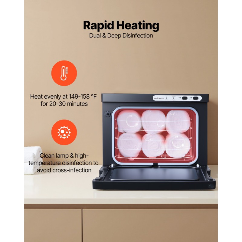 Kuumapyyhekaappi kahdeksan litraa ruostumaton terästeline höyrydesinfiointi kaksitoista pyyhettä musta