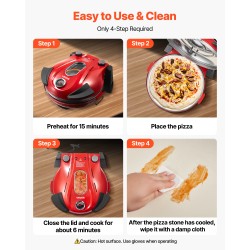 Sähköinen pizzauuni 1200W 304,8 mm kordieriittikivellä työtasolle punainen