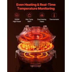 Sähköinen pöytäpizzauuni 1200 wattia musta 305 millimetrin kordieriittikivi