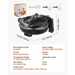 Sähköinen pöytäpizzauuni 1200 wattia musta 305 millimetrin kordieriittikivi