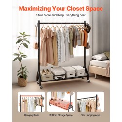 Vaateräkki hiiliteräsrungolla yhdellä ripustustangolla ja sivukoukuilla neljä pyörää joista kaksi jarrullista