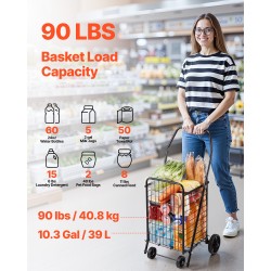 Ostos- ja kuljetuskärry rautarunkoinen taitettava 40,8 kg 39 l musta