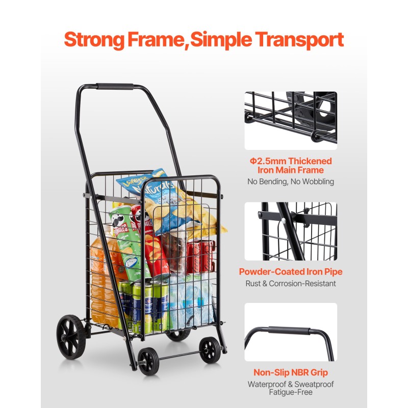 Ostos- ja kuljetuskärry rautarunkoinen taitettava 40,8 kg 39 l musta