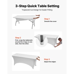 Pöytäliinasetti 6 kpl elastaania sisältävää joustavaa kangasta 8 jalan suorakulmaisille pöydille valkoinen