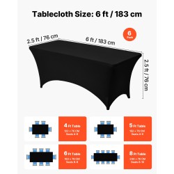 Istuvat suorakaidepöytäliinat spandex-seoskangas 6 kpl musta 183 x 76 cm