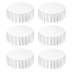 Pyöreä pöytäliinasetti valkoinen polyesterikangas 6 kpl halkaisija 3048 mm juhliin
