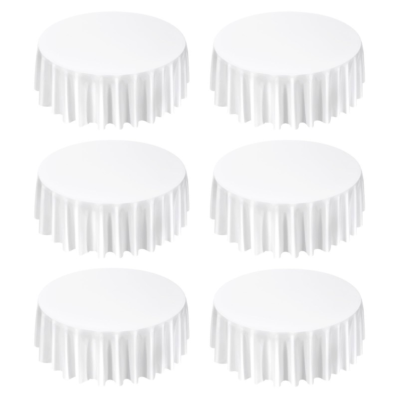 Pyöreä pöytäliinasetti valkoinen polyesterikangas 6 kpl halkaisija 3048 mm juhliin