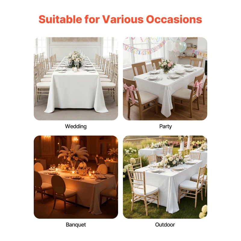 Polyesteriset valkoiset suorakaiteen pöytäliinat koko 1778×3048 mm 6 kpl juhliin