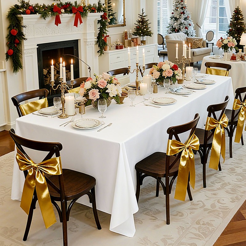 Polyesteriset valkoiset suorakaiteen pöytäliinat koko 1778×3048 mm 6 kpl juhliin