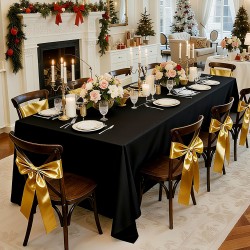 Pöytäliinasetti polyesterikangas 6 kpl musta suorakaiteisille pöydille 177,8 x 304,8 cm