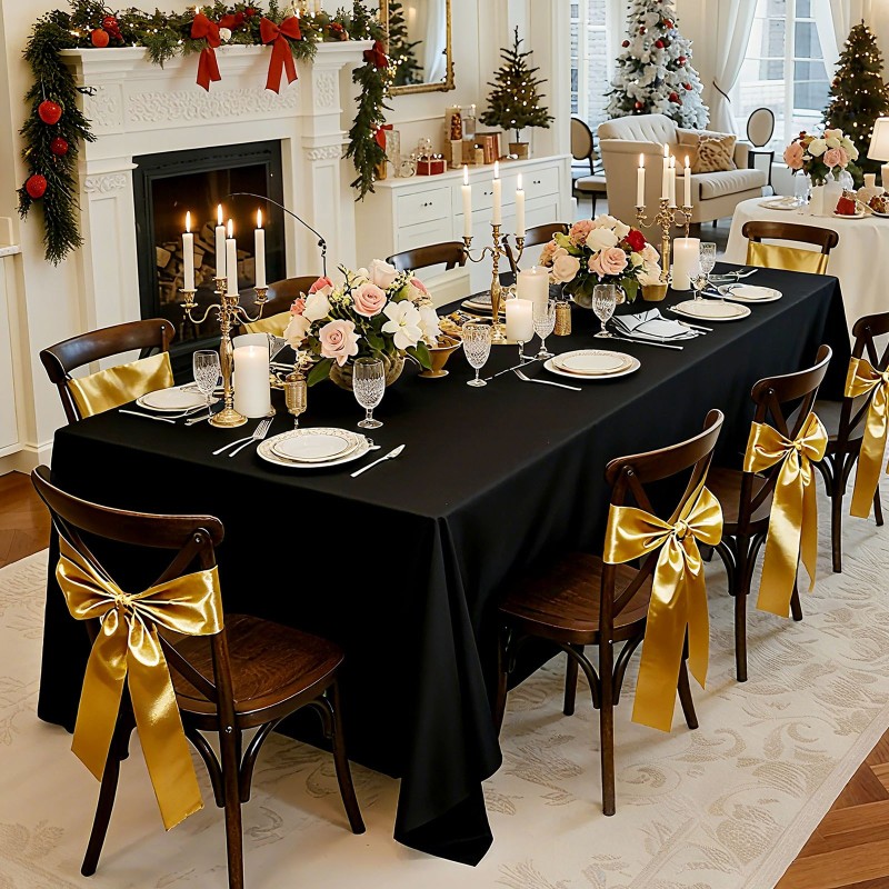 Pöytäliinasetti polyesterikangas 6 kpl musta suorakaiteisille pöydille 177,8 x 304,8 cm