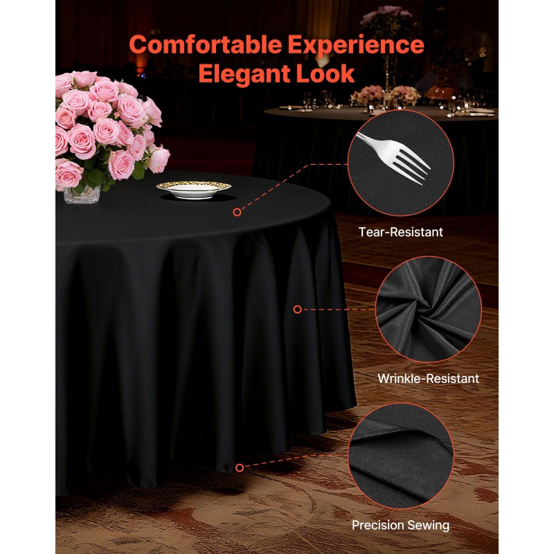 Pyöreä polyesteripöytäliinasetti kuusi kappaletta halkaisija 3048 mm musta juhliin