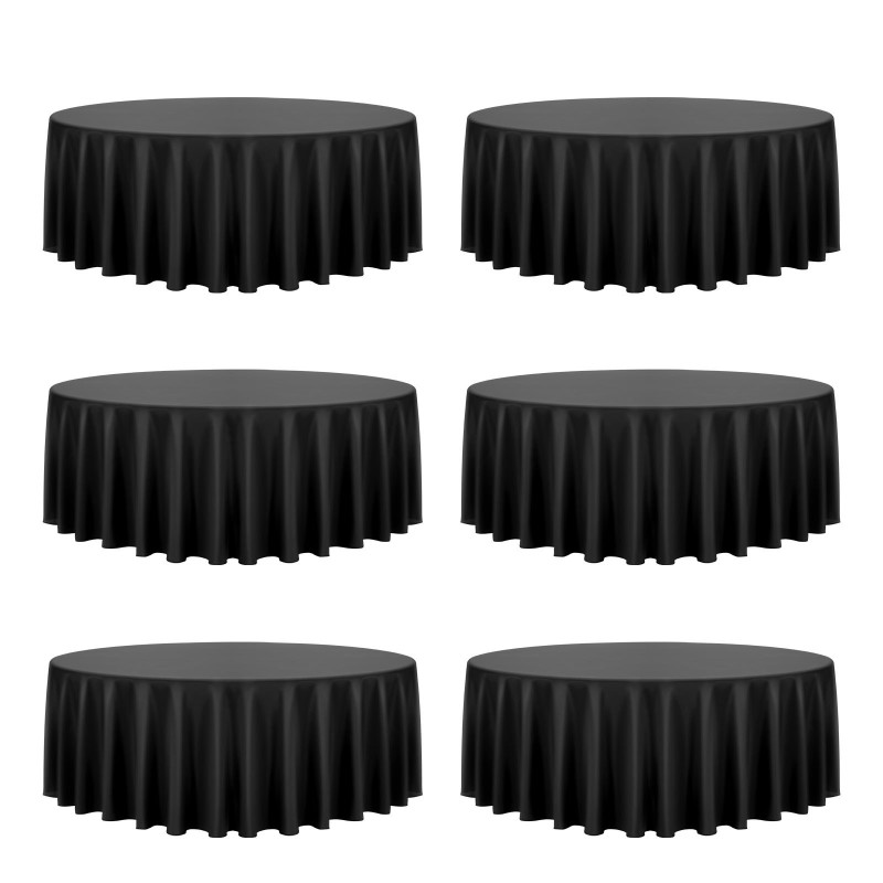 Pyöreä polyesteripöytäliinasetti kuusi kappaletta halkaisija 3048 mm musta juhliin