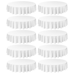 Pöytäliinasetti pyöreä polyesterikangas valkoinen 10 kpl 90 tuumaa konepestävä