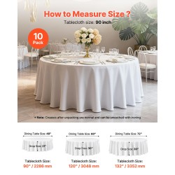 Pöytäliinasetti pyöreä polyesterikangas valkoinen 10 kpl 90 tuumaa konepestävä
