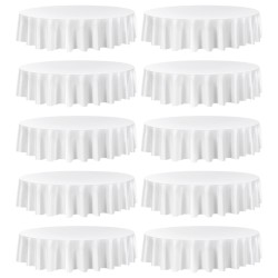 Pöytäliinasetti pyöreä polyesterikangas valkoinen 10 kpl 90 tuumaa konepestävä