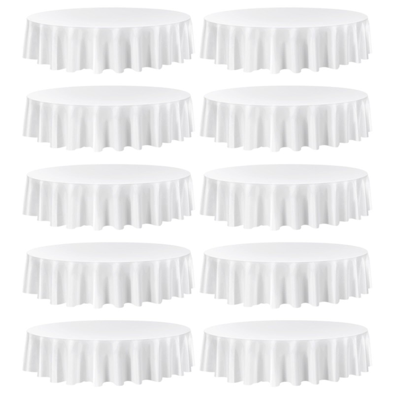 Pöytäliinasetti pyöreä polyesterikangas valkoinen 10 kpl 90 tuumaa konepestävä