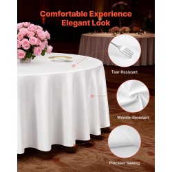 Pyöreät valkoiset polyesteripöytäliinat 6 kpl 3352 mm halkaisijalla häihin