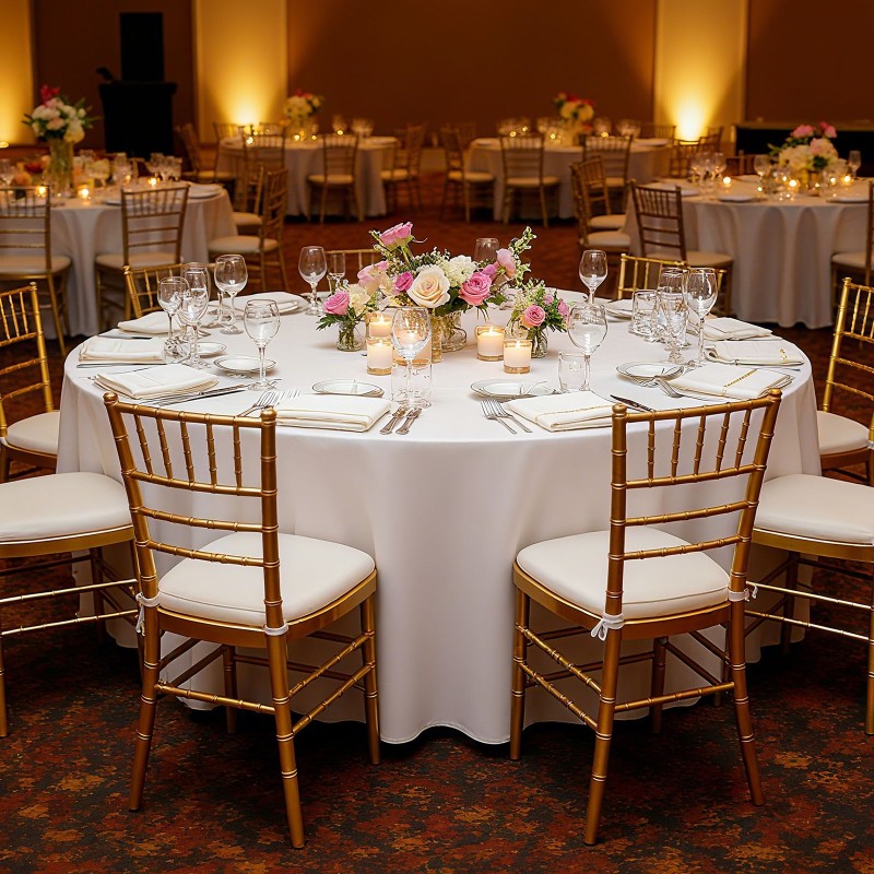 Pyöreät valkoiset polyesteripöytäliinat 6 kpl 3352 mm halkaisijalla häihin