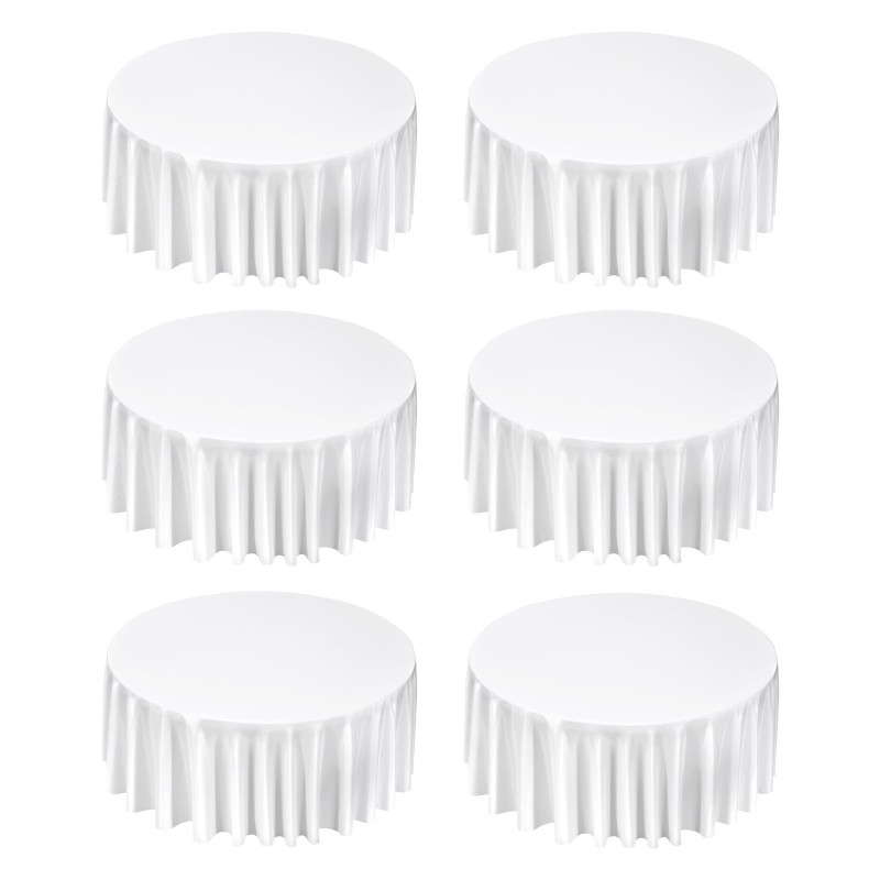 Pyöreät valkoiset polyesteripöytäliinat 6 kpl 3352 mm halkaisijalla häihin