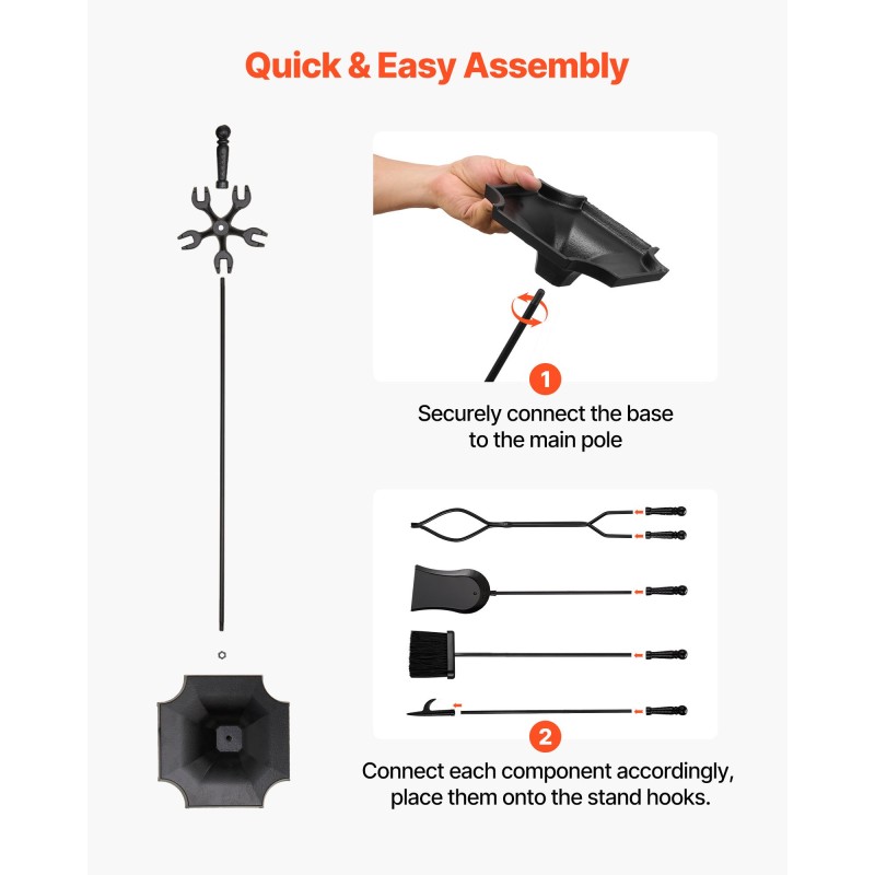 Takkatelineen 5-osainen takorauta- ja hiiliteräs työkalusetti musta sisä- ja ulkokäyttöön