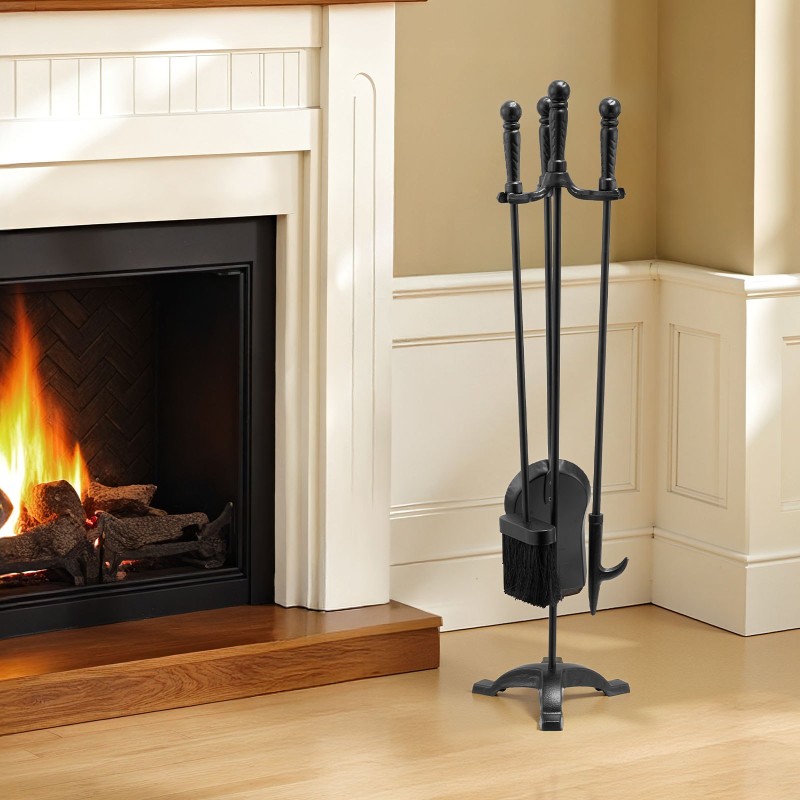 4-osainen takan työkalusarja taottua rautaa musta kolmihaarainen jalusta