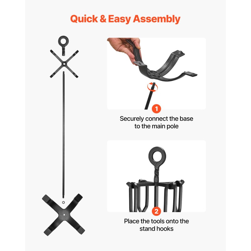Takkatyökalusetti 5-osainen taotusta raudasta ja hiiliteräksestä sisä- ja ulkokäyttöön