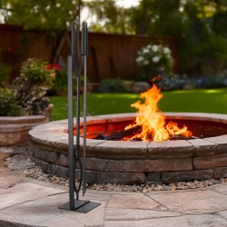 Takkavälinesetti 3-osainen taottu rauta pihti ja hiilihanko jalustallinen teline