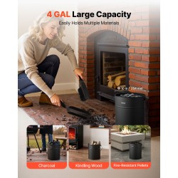 Tuhka-astia viidentoista litran hiiliteräsrakenteella kansi lapio harja käsineet