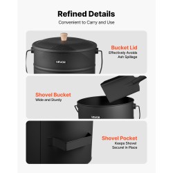 Tuhka-astia viidentoista litran hiiliteräsrakenteella kansi lapio harja käsineet