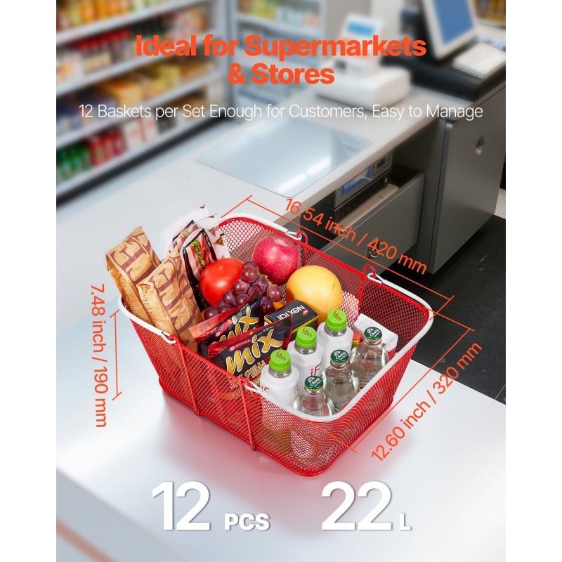 Pinottavat rautaiset ostoskorit 22 l 12 kpl punainen 20 kg kantavuus