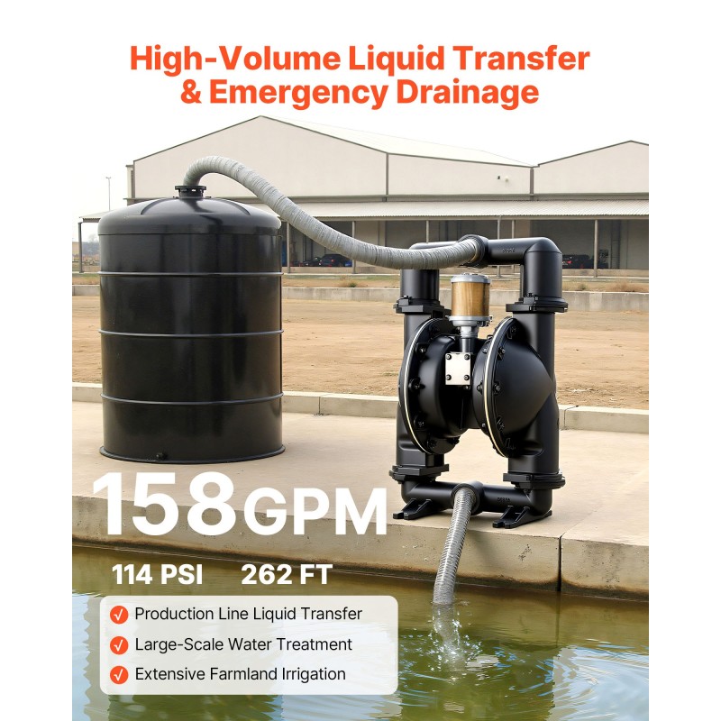 Paineilmatoiminen alumiiniseoksinen kaksikalvopumppu polttoaineille ja jäteöljylle 598 l/min