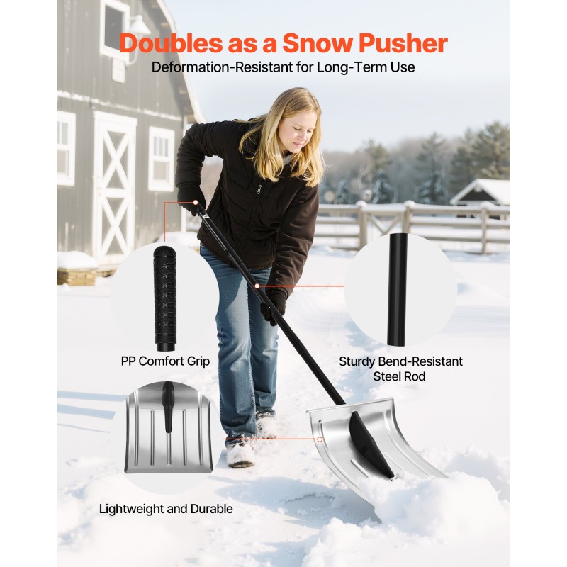 Lumilapio 40 cm leveä alumiiniterä irrotettava teräsvarsi PVC kahva ajoteille