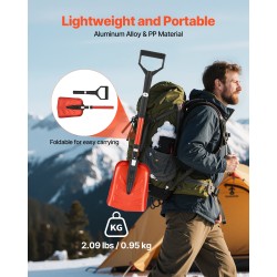 Taittuva alumiiniseoksinen lumilapio säädettävällä varrella D-muotoinen kahva