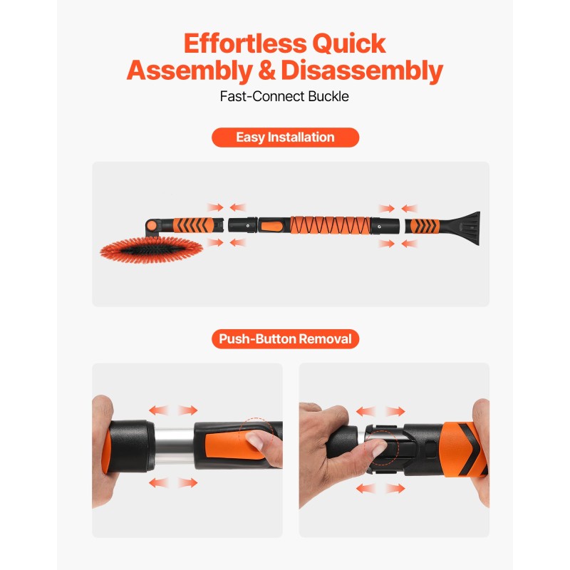 Lumentyönnin ja lumiharjasetti muovi ja alumiini pituussäädettävällä varrella autoille