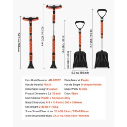 Lumentyönnin ja lumiharjasetti muovi ja alumiini pituussäädettävällä varrella autoille