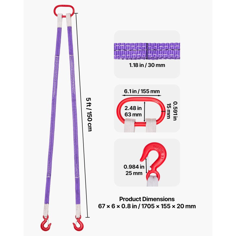 Polyesterinen kaksijalkainen nostoliinapari 2 kappaletta 150 cm 30 mm 2 t koukuilla
